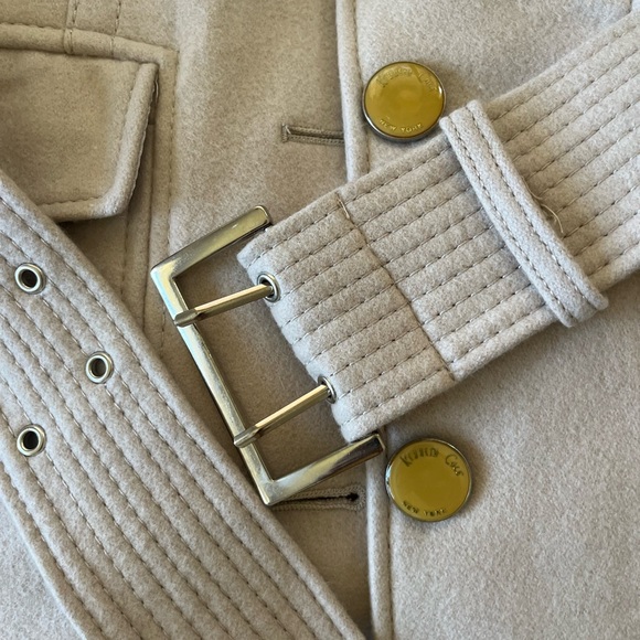 Kenneth Cole long jacket button up with belt - size 4. Will fall about mid thigh - Picture 6 of 16